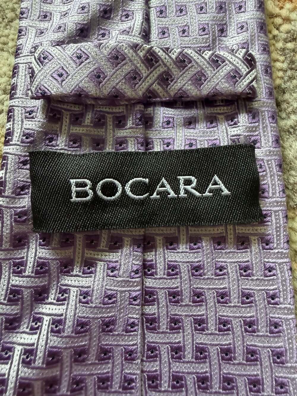 Bocara 100% Silk Purple Geometric Pattern Necktie